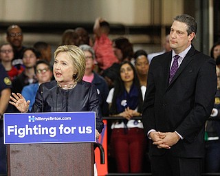      ROBERT K. YOSAY  | THE VINDICATOR..Former Secretary of State Hillary Clinton with Sherrod Brown and Congressman Tim Ryan  at M7 Technologies. ..--30-...     ROBERT K. YOSAY  | THE VINDICATOR..Former Secretary of State Hillary Clinton with Sherrod Brown and Congressman Tim Ryan  at M7 Technologies. ..--30-...