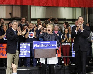      ROBERT K. YOSAY  | THE VINDICATOR..Former Secretary of State Hillary Clinton with Sherrod Brown and Congressman Tim Ryan  at M7 Technologies. ..--30-...     ROBERT K. YOSAY  | THE VINDICATOR..Former Secretary of State Hillary Clinton with Sherrod Brown and Congressman Tim Ryan  at M7 Technologies. ..--30-...