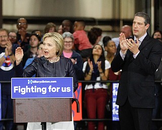      ROBERT K. YOSAY  | THE VINDICATOR..Former Secretary of State Hillary Clinton with Sherrod Brown and Congressman Tim Ryan  at M7 Technologies. ..--30-...     ROBERT K. YOSAY  | THE VINDICATOR..Former Secretary of State Hillary Clinton with Sherrod Brown and Congressman Tim Ryan  at M7 Technologies. ..--30-...