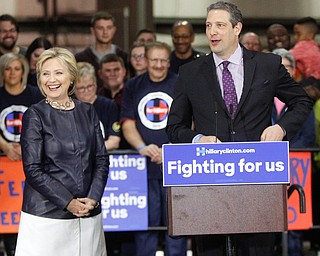      ROBERT K. YOSAY  | THE VINDICATOR..Former Secretary of State Hillary Clinton with Sherrod Brown and Congressman Tim Ryan  at M7 Technologies. ..--30-...     ROBERT K. YOSAY  | THE VINDICATOR..Former Secretary of State Hillary Clinton with Sherrod Brown and Congressman Tim Ryan  at M7 Technologies. ..--30-...