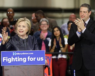      ROBERT K. YOSAY  | THE VINDICATOR..Former Secretary of State Hillary Clinton with Sherrod Brown and Congressman Tim Ryan  at M7 Technologies. ..--30-...     ROBERT K. YOSAY  | THE VINDICATOR..Former Secretary of State Hillary Clinton with Sherrod Brown and Congressman Tim Ryan  at M7 Technologies. ..--30-...