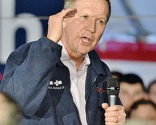 Jeff Lange | The Vindicator  SUN, MAR 13, 2016 - Ohio Governor John Kasich speaks to his supporters during his presidential campaign rally held at Spread Eagle Tavern in Hanoverton Sunday afternoon.