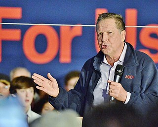 Jeff Lange | The Vindicator  SUN, MAR 13, 2016 - Ohio Governor John Kasich speaks to his supporters during his presidential campaign rally held at Spread Eagle Tavern in Hanoverton Sunday afternoon.