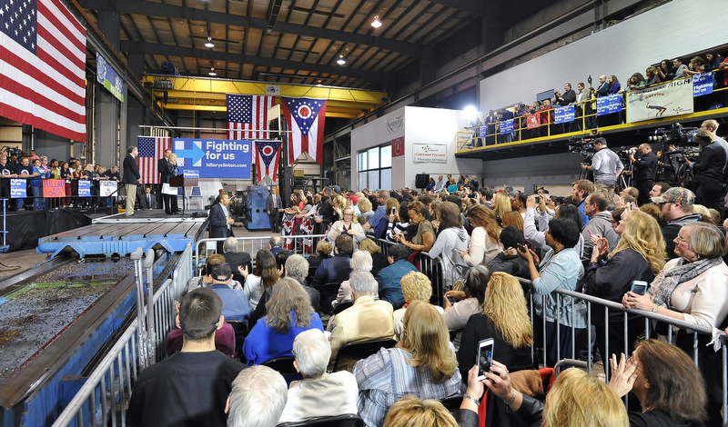 Jeff Lange | The Vindicator  SAT, MAR 12, 2016 - Hundreds of Clinton supporters gathered at M7 in Youngstown to listen to Democratic candidate Hillary Clinton speak at her campaign rally Saturday night.