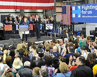 Jeff Lange | The Vindicator  SAT, MAR 12, 2016 - Democratic candidate Hillary Clinton speaks to a large crowd during her campaign rally held at M7 in Youngstown Saturday night.
