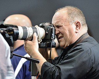 Jeff Lange | The Vindicator  SAT, MAR 12, 2016 - The hardest working photojournalist in the Mahoning Valley, Bob Yosay, probably capturing a Pulitzer Prize winning photograph during the Clinton Rally in Youngstown.