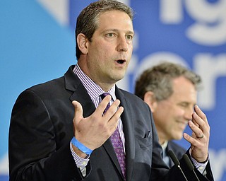 Jeff Lange | The Vindicator  SAT, MAR 12, 2016 - U.S. Rep Tim Ryan introduces Democratic presidential candidate Hillary Clinton at her rally in Youngstown Saturday night.