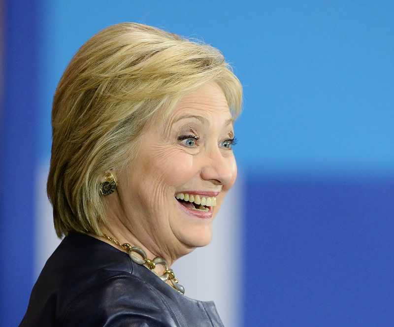 Jeff Lange | The Vindicator  SAT, MAR 12, 2016 - Democratic presidential candidate Hillary Clinton grins during her campaign rally in Youngstown Saturday night.