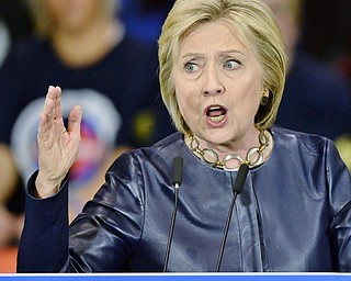 Jeff Lange | The Vindicator  SAT, MAR 12, 2016 - Democratic presidential candidate Hillary Clinton speaks during her campaign rally in Youngstown Saturday night.