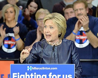 Jeff Lange | The Vindicator  SAT, MAR 12, 2016 - Democratic presidential candidate Hillary Clinton speaks during her campaign rally in Youngstown Saturday night.