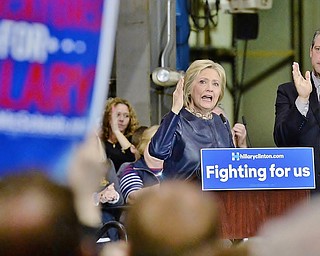 Jeff Lange | The Vindicator  SAT, MAR 12, 2016 - Democratic presidential candidate Hillary Clinton speaks during her campaign rally in Youngstown Saturday night.