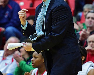 YOUNGSTOWN, OHIO - MARCH 16, 2016: Head coach John Barnes of YSU pleads his case on the sideline for a foul call during their 2nd half of their game Wednesday night at Beeghly Center. DAVID DERMER | THE VINDICATOR