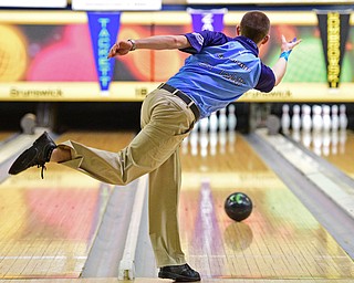 HUB BARD, OHIO - MARCH 20, 2016: E.J. Tackett throws his ball down the lane during the final rounds of the Hubbard Open Sunday afternoon at the Bell-Wick bowling alley. DAVID DERMER | THE VINDICATOR