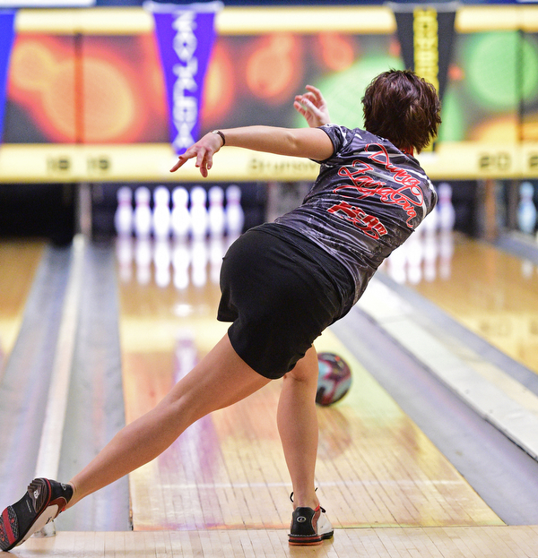 HUB BARD, OHIO - MARCH 20, 2016: Diana Zavjalova throws her ball down the lane during the final rounds of the Hubbard Open Sunday afternoon at the Bell-Wick bowling alley. DAVID DERMER | THE VINDICATOR