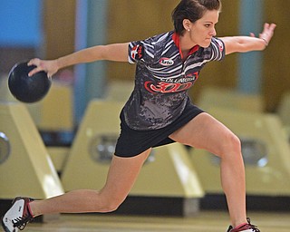HUB BARD, OHIO - MARCH 20, 2016: Diana Zavjalova throws her ball down the lane during the final rounds of the Hubbard Open Sunday afternoon at the Bell-Wick bowling alley. DAVID DERMER | THE VINDICATOR