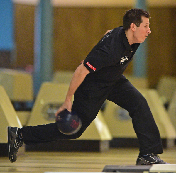 HUB BARD, OHIO - MARCH 20, 2016: Matthew O'Grady throws his ball down the lane during the final rounds of the Hubbard Open Sunday afternoon at the Bell-Wick bowling alley. DAVID DERMER | THE VINDICATOR