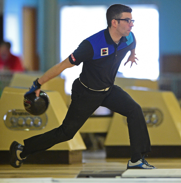 HUB BARD, OHIO - MARCH 20, 2016: John Furey throws his ball down the lane during the final rounds of the Hubbard Open Sunday afternoon at the Bell-Wick bowling alley. DAVID DERMER | THE VINDICATOR