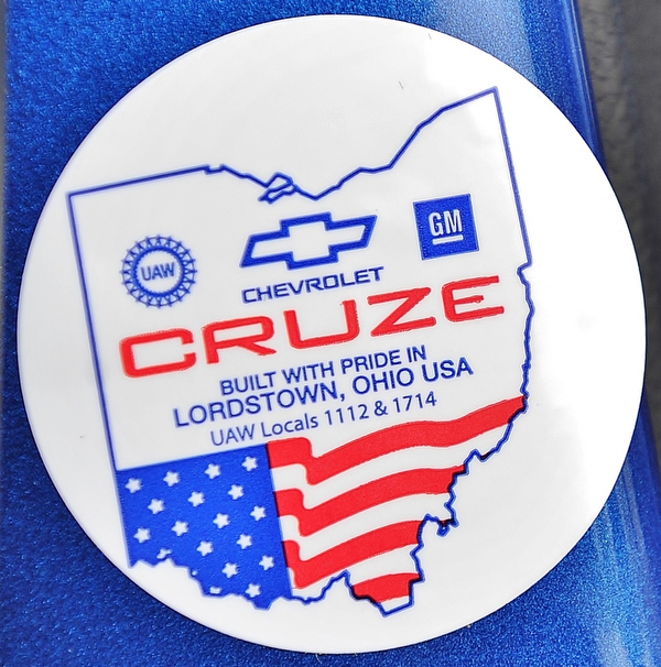 Jeff Lange | The Vindicator  WED, MAR 23, 2016 - A sticker showing the Cruze was built in Lordstown.