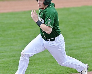 Jeff Lange | The Vindicator  WED, MAR 30, 2016 - Drew Potesta rounds third base on his way home in the first inning of Ursuline's game against Crestview at Bob Cene Park in Struthers Wednesday.
