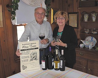 SPECIAL TO THE VINDICATOR | The Austintown Optimist Club is sponsoring a wine tasting from 7 to 10 p.m. April 29 at the Saxon Club, 710 S. Meridian Road. Club members Dick and Nancy Stoy, above, recently sampled some of the wines that will be featured at the event. Food, a basket auction and a 50-50 raffle will be offered. Tickets are limited and the cost is $35 per person. All proceeds from the event will benefit the youth of Austintown for school activities including sports and scholarships.