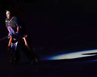 YOUNGSTOWN, OHIO - APRIL 2, 2016: Colin DeAugustine of the Phantoms is introduced before Saturday nights game at the Corelli Centre. DAVID DERMER | THE VINDICATOR