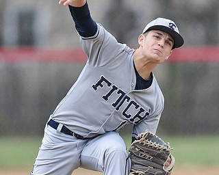 Jeff Lange | The Vindicator  WED, APRIL 6, 2016 - Fitch's Derrick Gunter delivers a pitch in the early innings of Wednesday's game at Canfield High School. The Falcons won, 2-1.