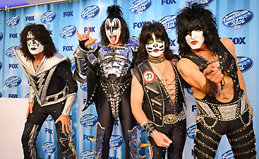 Tommy Thayer, and from left, Gene Simmons, Eric Singer, and Paul Stanley, of the musical group KISS, pose in the press room at the American Idol XIII finale at the Nokia Theatre at L.A. Live on Wednesday, May 21, 2014, in Los Angeles. (Photo by Jordan Strauss/Invision/AP)