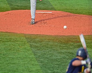 KENT, OHIO - APRIL 13, 2016: Pitcher Jeremy Quinlan #37 of YSU throws a pitch to Dom Iero #20 of Kent State in the bottom of the 2nd inning during Wednesday nights game at Schooner Stadium. DAVID DERMER | THE VINDICATOR