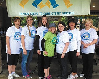 SPECIAL TO THE VINDICATOR
Committee members involved in the Mahoning/Trumbull Great Strides walk campaign to raise funds for fight cystic fibrosis are, from left, Agi Irwin, Lindsay Adams, Melissa Rowland, Christine Falleti, Judy Greene, Colleen Novosel and Kathy O’Nesti. The walk will take place at Boardman Park on May 22.

