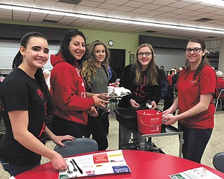 SPECIAL TO THE VINDICATOR
Canfield High School Interact Club students helped during the Canfield Rotary Club’s annual community pancake breakfast this year. The Interact Club is for young people in ninth through 12th grades who work on service projects with their sponsoring Rotary Club. Student members develop leadership skills and make international connections as well. Students who helped at the pancake breakfast included, from left, Taylor Lampe, Gianna Ellis, Candice Kraykovich, Isabelle Nuppnau and Robyn Bores.