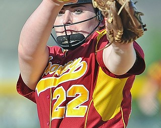 Jeff Lange | The Vindicator  WED, APRIL 20, 2016 - Mooney starting pitcher Kayla Rutherford delivers a pitch to a Ursuline batter in the fourth inning of Wednesday's game at Fields of Dream Park in Boardman.