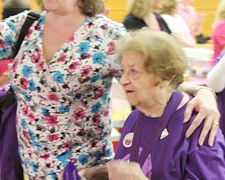 William D Lewis the Vindicator  Cancer survivor Audrey McKnight, right, and her daughter Mary Noble participate in the YSU Relay for Life 4-16-16. They are from Struthers.