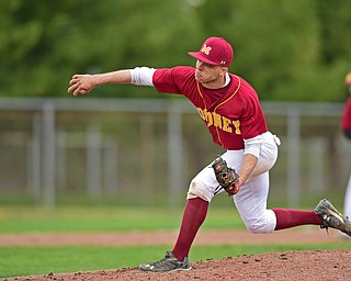 STRUTHERS, OHIO - APRIL 23, 2016: Pitcher Devin Curd # 2 of Mooney throws a pitch during the 6th inning during Saturday afternoons game at Cene Park. Mooney won 6-3. DAVID DERMER | THE VINDICATOR