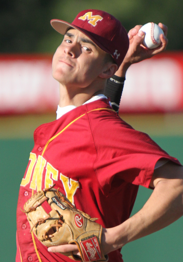 William D Lewis  The Vindicator  Mooney pitcher #14 during 4-24-16 win over ursuline at Cene.