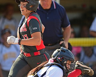 KENT, OHIO - APRIL 27, 2016: Miranda Castiglione #17 of YSU crosses home plate to score a run in the first inning of game two Wednesday night at the Diamond at Dix. Kent State won game two 3-2. DAVID DERMER | THE VINDICATOR..Brooke Dodson #30 of Kent State pictured. .