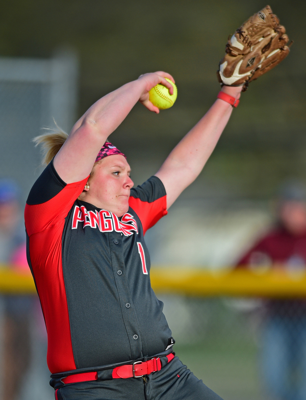 KENT, OHIO - APRIL 27, 2016: Pitcher Caitlyn Minney #1 of YSU throws a pitch in the fifth inning of game two Wednesday night at the Diamond at Dix. Kent State won game two 3-2. DAVID DERMER | THE VINDICATOR