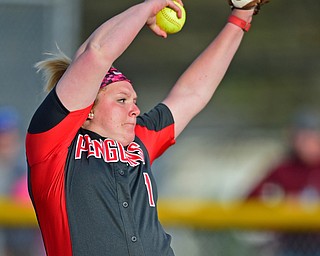 KENT, OHIO - APRIL 27, 2016: Pitcher Caitlyn Minney #1 of YSU throws a pitch in the fifth inning of game two Wednesday night at the Diamond at Dix. Kent State won game two 3-2. DAVID DERMER | THE VINDICATOR