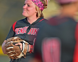 KENT, OHIO - APRIL 27, 2016: Pitcher Caitlyn Minney #1 of YSU shows her frustration after back to back hit allowed two Kent State runs to score in the sixth inning of game two Wednesday night at the Diamond at Dix. Kent State won game two 3-2. DAVID DERMER | THE VINDICATOR