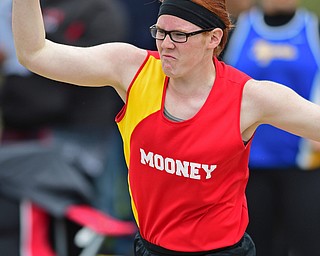 POLAND, OHIO - APRIL 30, 2016: Maggie Monahan of Mooney throws the shot put during the girls shot put Saturday afternoon during the Poland Invitational at Poland High School. DAVID DERMER | THE VINDICATOR