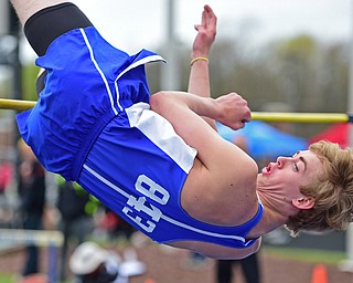 POLAND, OHIO - APRIL 30, 2016: Jordan Donaldson of Maplewood clears the bar during the boys high jump Saturday afternoon during the Poland Invitational at Poland High School. DAVID DERMER | THE VINDICATOR