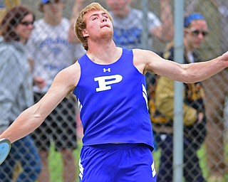 POLAND, OHIO - APRIL 30, 2016: Bryan Montgomery of Poland throws during the boys discus throw Saturday afternoon during the Poland Invitational at Poland High School. DAVID DERMER | THE VINDICATOR