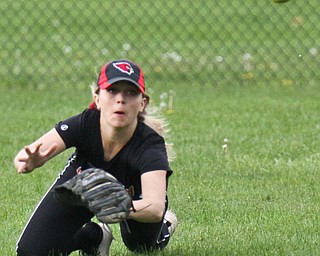 William d Lewis The vindicator  Canfield's Ally Sammarco(5) dives for a fly ball during 5/3/16 game with Jefferson.