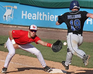 William D Lewis The vindicator  Lakeview's (19) is safe at 1rst as Niles Richard Limongi (5) waits for the throw during 5-6-16 game at Eastwood.