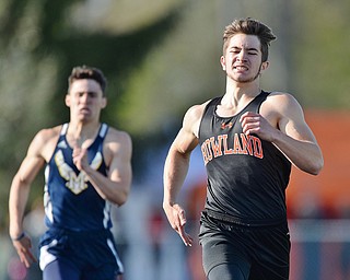 Jeff Lange | The Vindicator  THU, MAY 5, 2016 - Howland's George Beatty-Marsh sprints to the finish in the boys 400 meter dash during Thursday's track meet in Cortland.