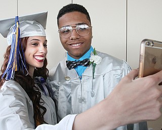 William d Lewis the vindicator YEC graduates Justice Huckaba and Michael Stevens take a selfie before comencement ceremony 5-6-16 .