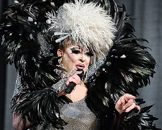 Jeff Lange | The Vindicator FRI, MAY 6, 2016 - Mona Lotz of Ashtabula sings a medley of songs prior to the start of Friday night's Pride Pageant held at YSU Friday night.