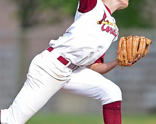 STRUTHERS, OHIO - MAY 10: 2016: Pitcher Jack Lynch #14 of Mooney throws a pitch in the second inning of Tuesday afternoons game at Cene Park. Mooney won 6-3. DAVID DERMER | THE VINDICATOR