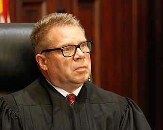   ROBERT K YOSAY | THE VINDICATOR..Judge Durkin listening to the victim statements ..Sentencing of Michael Austin and Hakeem Henderson.The Honorable Judge John DurkinÕs courtroom, Mahoning County Common Pleas Cour.Austin was convicted of four counts of murder; Henderson was convicted of two counts of murder... .--30-