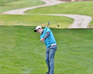 Jeff Lange | The Vindicator  SUN, MAY 15, 2016 - Howland's Joey Vitali takes a shot from the rough on hole two during Sunday's Greatest Golfer of the Valley junior event at Avalon Lakes at Squaw Creek.