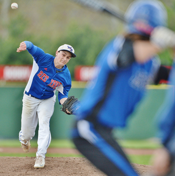 Jeff Lange | The Vindicator  TUE, MAY 17, 2016 - Western Reserve starting pitcher Jeep DiCioccio delivers a pitch to a Lisbon batter in the first inning of Tuesday's DIV district semifinal at Bob Cene Park in Struthers.